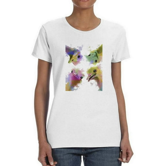 Rainbow Splash Ostriches T-Shirt Women -Fab Funky Designs, Female XX-Large