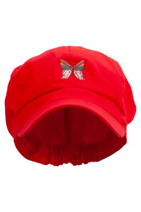 Rainbow Spring Butterflies Embroidered Cotton Elastic Newsboy Cap - Red OSFM