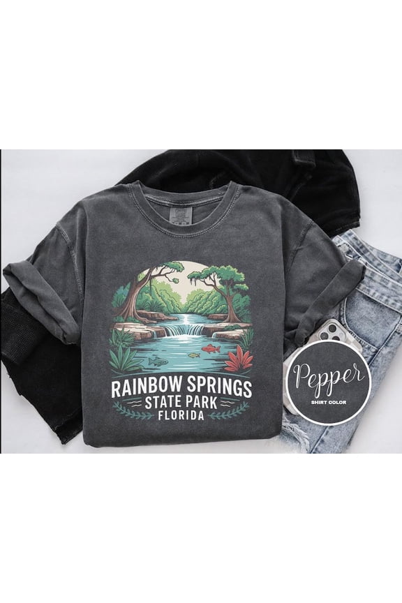 Rainbow Springs State Park Shirt Florida Scenic Waterfall Landscape Outdoor Nature Adventure Graphic Design Comfort Colors Unisex Cotton T-Shirt, Size S-3XL