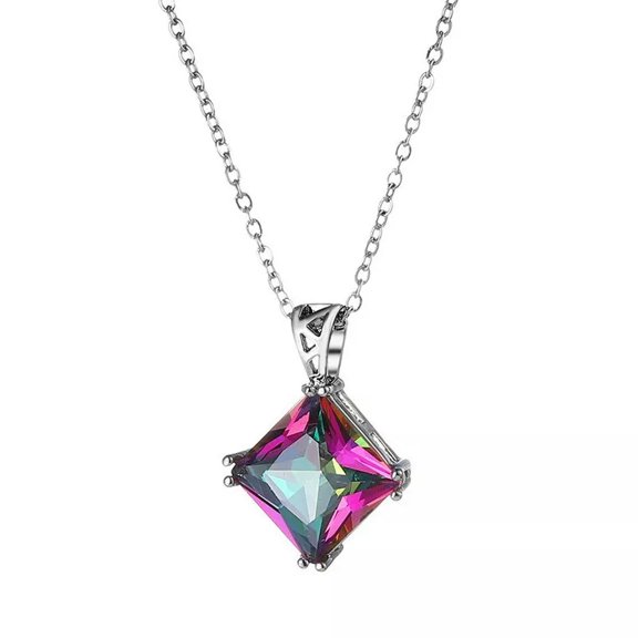 Rainbow Square Cz Pendant Women's 316L Stainless Steel Wedding Jewelry Necklace