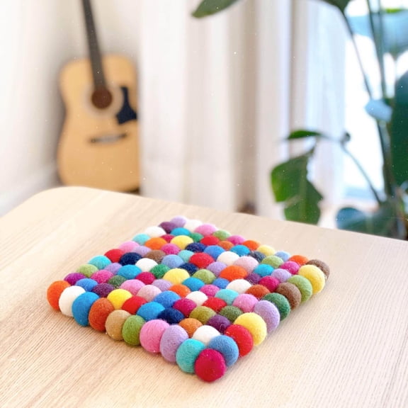 Rainbow Square Felt Ball Pot Trivet