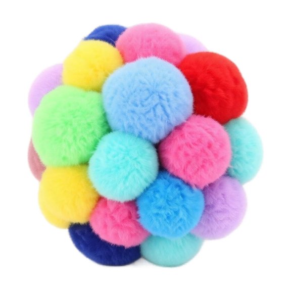 Rainbow Squeaky Plush Bell Ball Toy, Sound-Making Furry Interactive Sphere, Self-Entertainment Plaything for Cat Indoor Solo Exercise Activity
