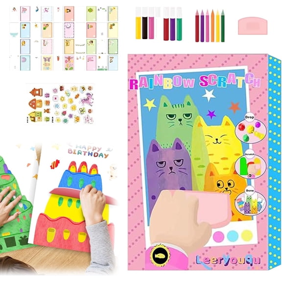 Rainbow Squeeze Art Kit, 2026 New Scratch, Squeegee, Sparkle Rainbow Art Kit for Little Creators Scratch, 35pcs Squeegee Art Kits with Painting Kit and Sticker