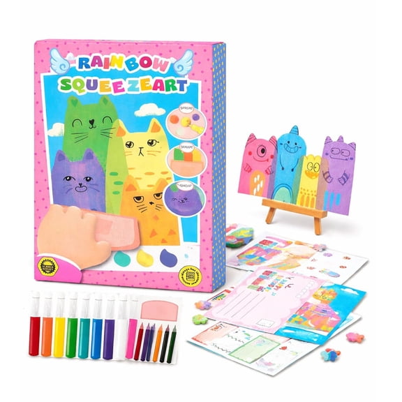 Rainbow Squeeze Art Kit, 2026 Upgrade Magic Rainbow Scratch Paper Art Set, Creative 35pcs Squeegee Painting Kit and Sticker DIY Postcards Scratch Art Party Favors Novelty Birthday Gifts