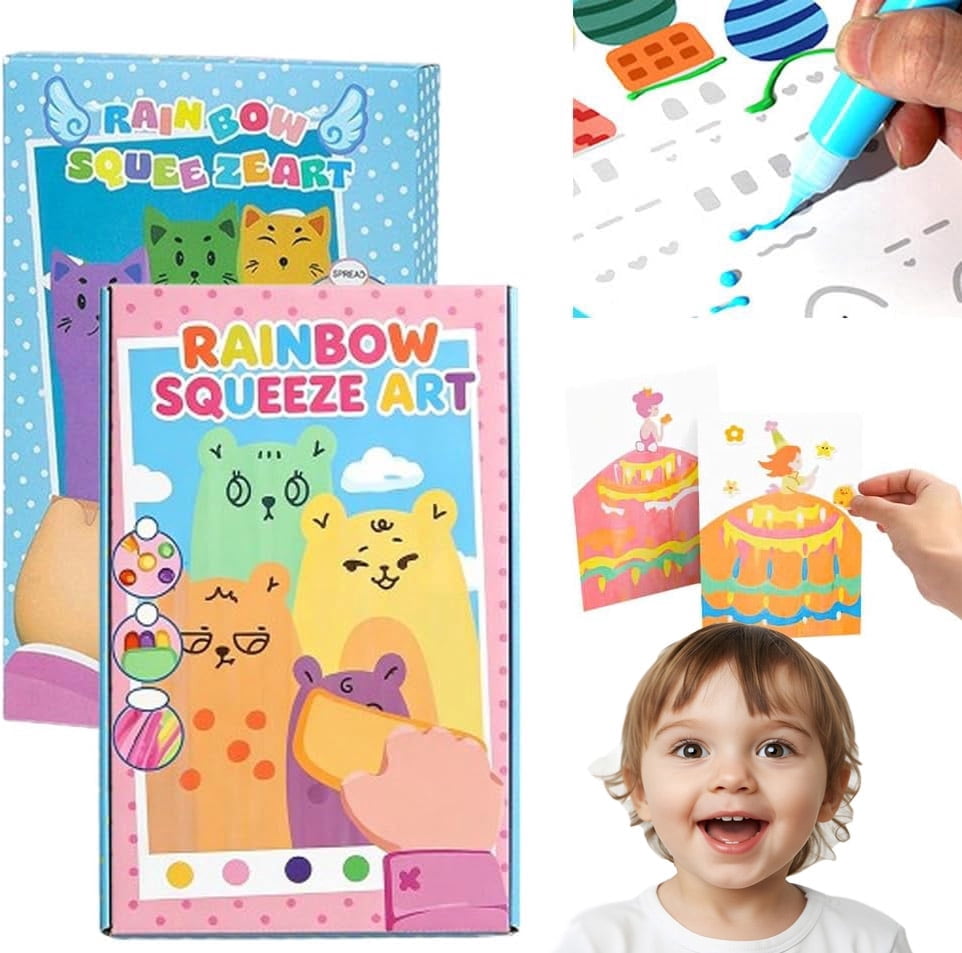Rainbow Squeeze Art Kit, 2026 Upgrade Magic Rainbow Scratch Paper Art Set, Creative Squeegee Painting Kit DIY Postcards Scratch Art Party Favors Novelty Birthday Gifts (Pink+Blue)