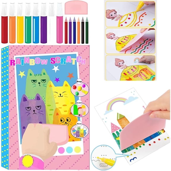 Rainbow Squeeze Art Kit 35 Pc Magic Rainbow Reveal Scratch Paper Set With Postcard Backs Creative DIY Activity for Kids