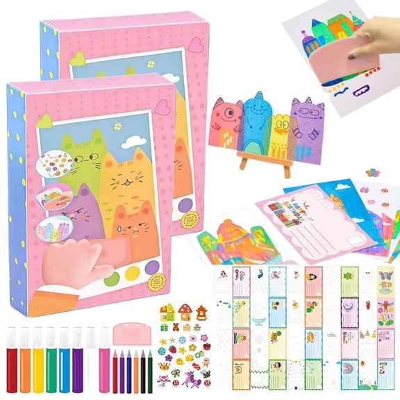 Rainbow Squeeze Art Kit, 35-Piece Magic Scratch-Off Paper Craft, Creative Squeegee Painting Set, DIY Party Favors & Birthday Gift for Kids
