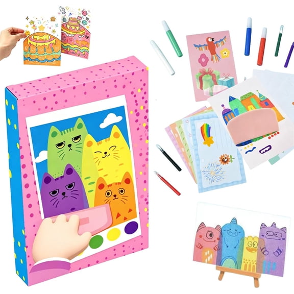 Rainbow Squeeze Art Kit, Creative Rainbow Squeeze and Scrape Art Kit, Squeegee Scratch Paint Color DIY Dot Painting Set 35PCS with Paper & Tools
