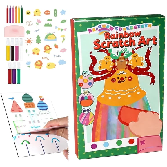 Rainbow Squeeze Art Kit – Scratch, Squeegee & Sparkle, Creative Art Set for Adults, Arts Party Favors & Novelty Birthday Gifts(RL 1 Set)