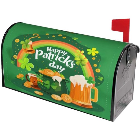 Rainbow St Patricks Day Mailbox Covers, Magnetic Post Box Cover Wraps Standard Size 21x18 in for Garden Yard Decor