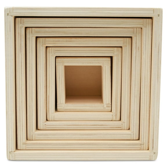 Rainbow Stackable Nesting Boxes, 5 Sets of 6 Stackable Square Boxes for Nesting Gift Boxes, Crafts, and Open-ended Play, by Woodpeckers