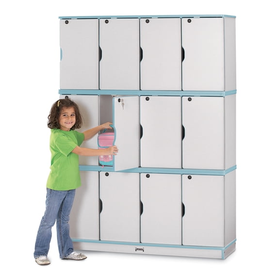 Stacking Lockable Lockers - Triple Stack - Coastal Blue