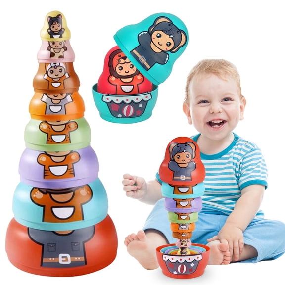 Rainbow Stacking Nesting Dolls Toy Set, Russian Matryoshka Inspired Sorting Cups for Toddlers, Montessori Color Size Cognitive Learning Toy, Baby Early Education Gift for Boys Girls 3-8
