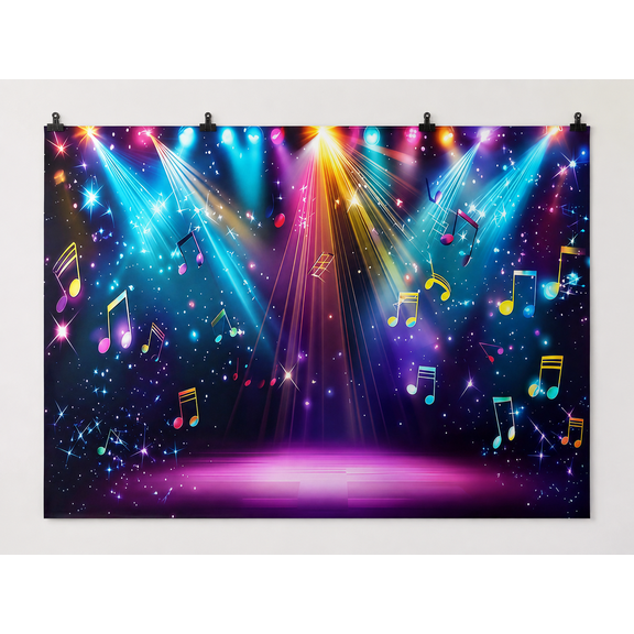 Rainbow Stage Lights and Music Notes Backdrop, 210 x 150 cm