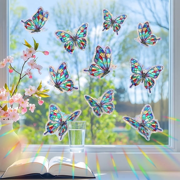 Rainbow Stained Glass Butterfly Window Clings, Static Cling Prism Butterfly Stickers for Windows, Colorful  Window Decals for Home Decor, No Glue, Removable