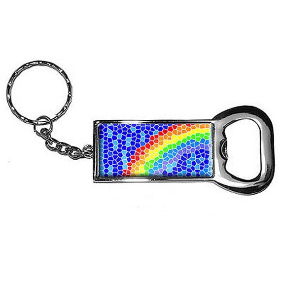 Rainbow Stained Glass Keychain Key Chain Ring Bottle Bottlecap Opener