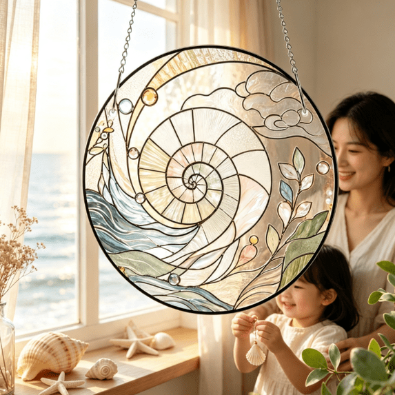 Rainbow Stained Glass Suncatcher, Spiral Window Hanging Decor with Metal Frame for Home, Art Lovers Gift for Christmas and Birthday