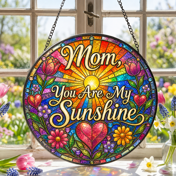 Rainbow Stained Glass Suncatcher for Mom, Bright Sunny Kitchen Window Gift