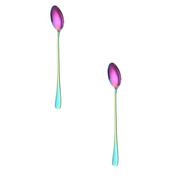 Rainbow Stainless Steel Dinner Spoon Dessert, Household Ice Spoon Table, Cutlery Utensils Set Of Spoons Sturdy Colorful Spoon Silverware 4/3/2/1PCS