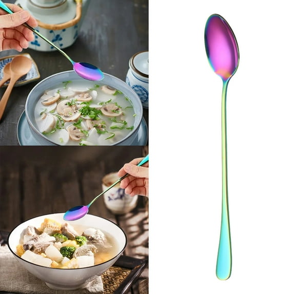 Rainbow Stainless Steel Dinner Spoon Dessert, Household Ice Spoon Table, Cutlery Utensils Set Of Spoons Sturdy Colorful Spoon Silverware 4/3/2/1PCS