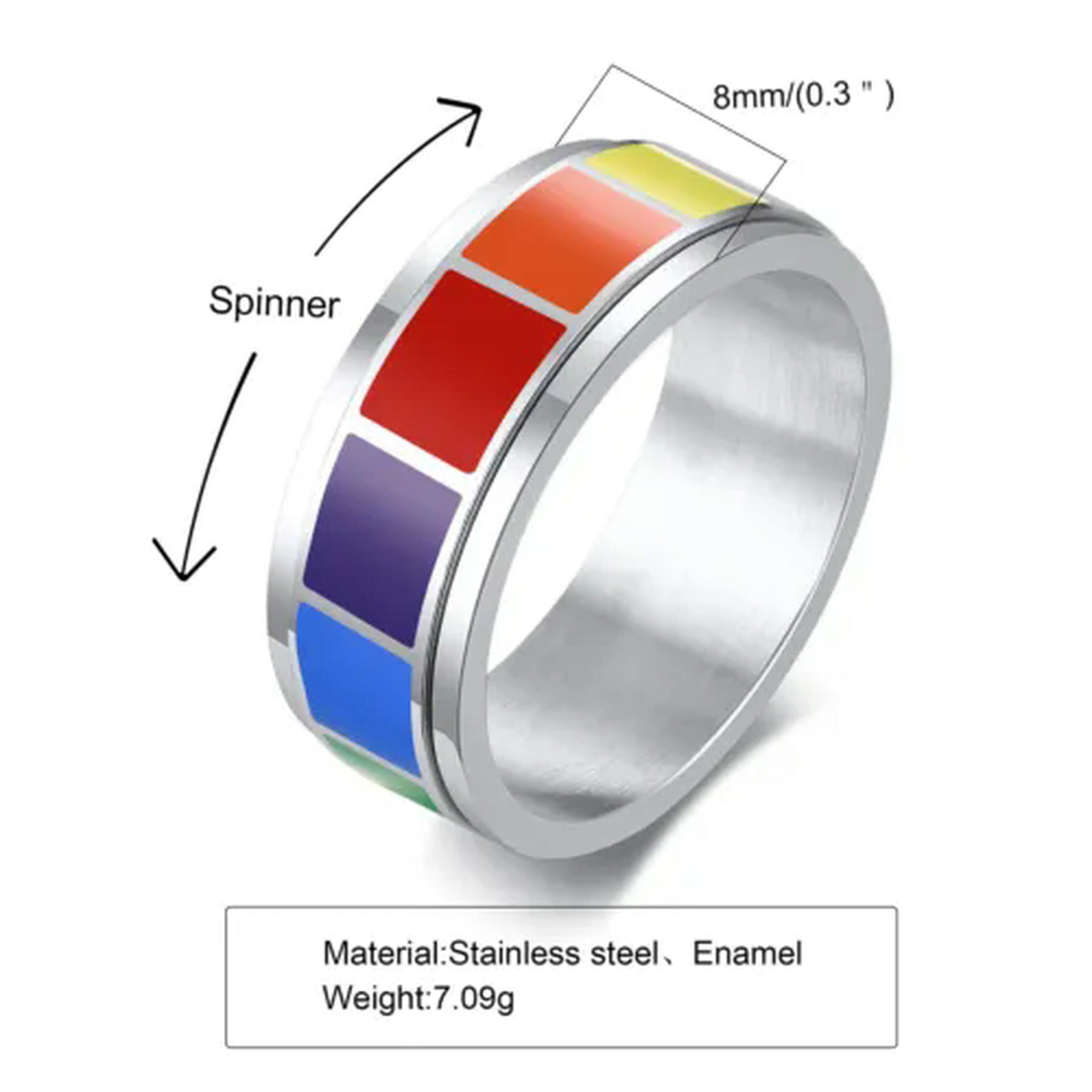 Tungsten Titanium Ring 8mm Spinner Band Ring In Silver/Black Brushed Stainless Steel - Sizes 6 To 15, Engravable Silver Black Brushed Finish Ring - Foto 14
