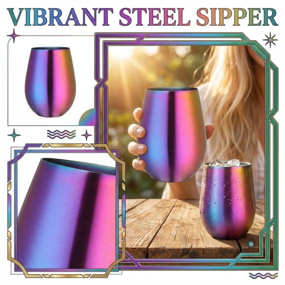 Rainbow Stainless Steel Stemless Wine Glass, Iridescent Egg Shaped Metal Tumbler With Premium Craftsmanship For Refreshing Chill Drinks, Perfect For Father's Day Gift Pool Party And Outdoor Picnics