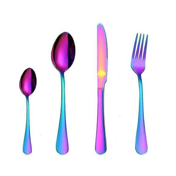 Rainbow Stainless Steel Utensils, Titanium Rainbow Plating & Classic Design for Unforgettable Tabletop Moments, Set for 4 (Rainbow)