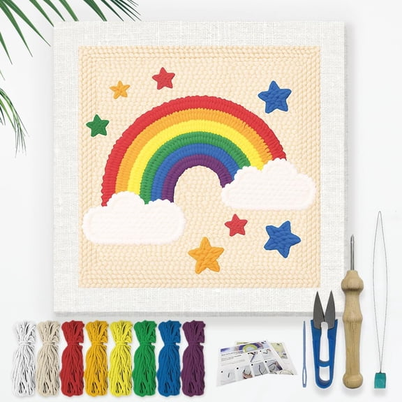 Rainbow Star DIY Punch Needle Embroidery Kit Adult Beginner 9.4" Rainbow Punch Stitching Craft Set