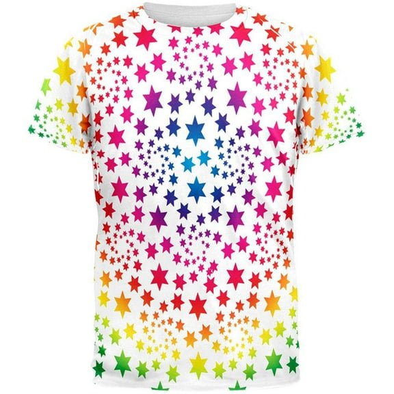 Rainbow Star Swirls All Over Adult T-Shirt - 2X-Large