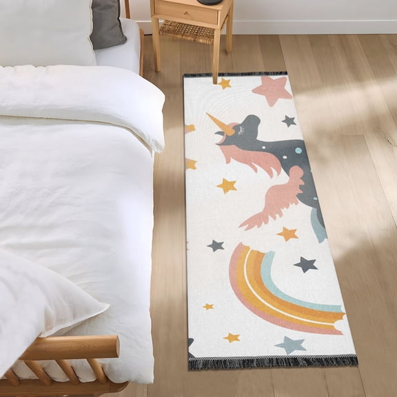 Rainbow Star Unicorns Bedside Runner Rug 2'x 6' Non Slip Carpet Floor Mat Area Rug