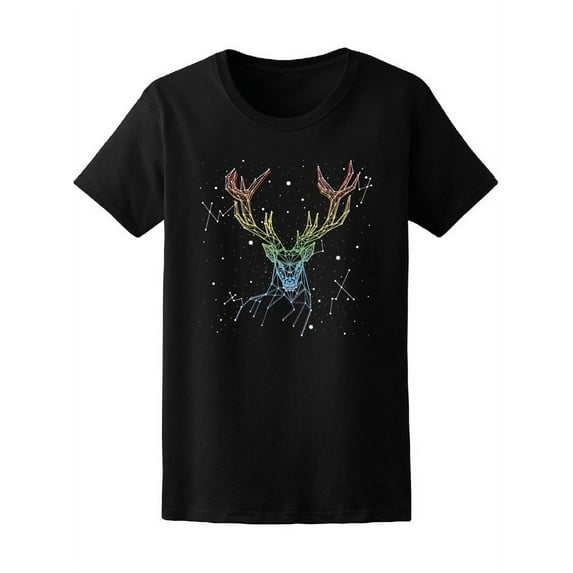 Rainbow Starry Sky Constellation Deer T-Shirt Women -Image by Shutterstock, Female XX-Large