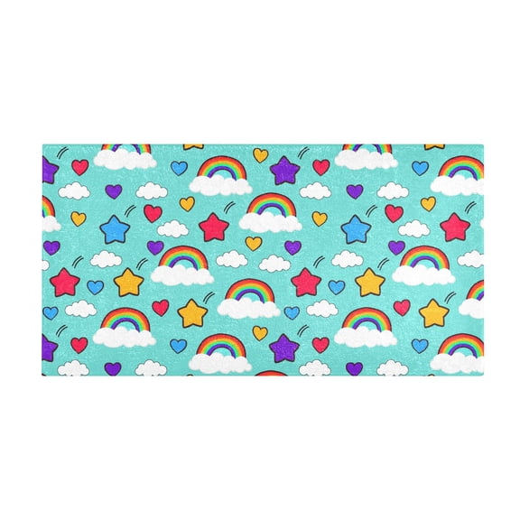 Rainbow Stars Bath Mat 39x20 Inch Soft Absorbent Non-Slip Plush Bathroom Rug for Floor