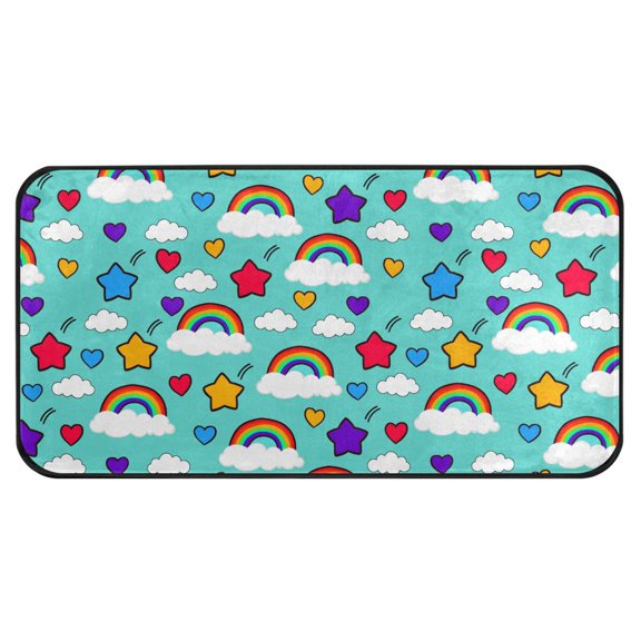 Rainbow Stars Kitchen Runner Rug 39x20 in Non Slip Absorbent Cushioned Laundry Bathroom
