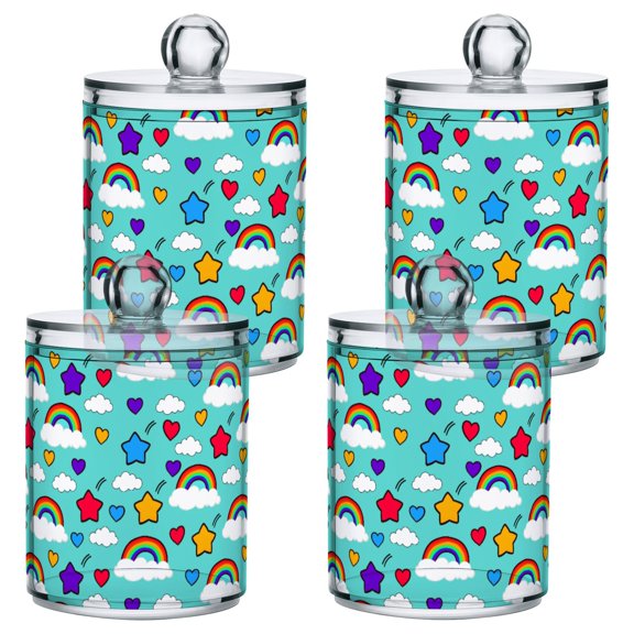 Rainbow Stars Plastic Storage Jar 4 Pack Clear Translucent Canisters Dustproof Lid