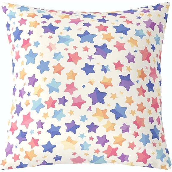 Rainbow Stars Throw Pillow Cover 20X20 Purple Yellow Blue Pillow Cover Cartoon Galaxy Cushion Cover Watercolor Starry Sky Decorative Pillow Cover for Kids Girls