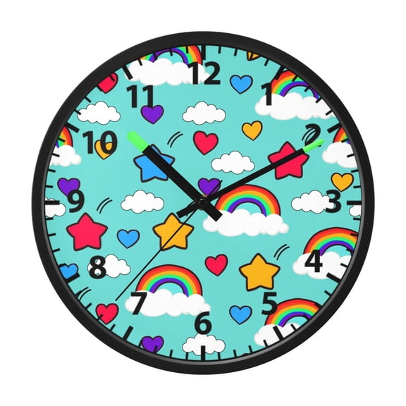 Rainbow Stars Wall Clock 12 Inch Voice Activated Night Light Silent Non Ticking