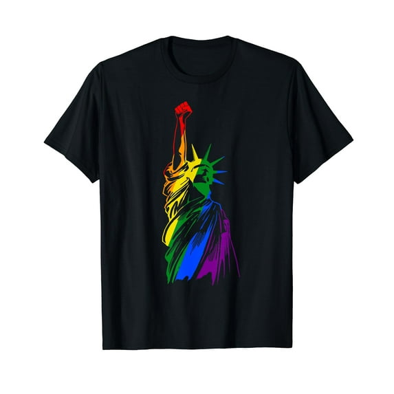 Rainbow Statue Of Liberty With Raised Fist LGBT Pride Ally Black T-Shirt