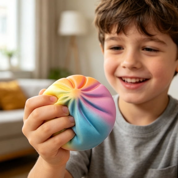 Rainbow Steamed Bun Squishy, Slow Rising Scented Stress Relief Fidget, Soft PU Foam Kneading Decor, Anxiety Relief Desk Accessory, 4.92 x 4.92 x 2.56 Inch