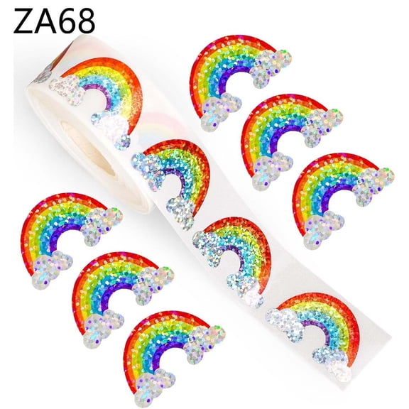 Rainbow Stickers Roll Laser Colored Rainbow Shape Seal Stickers Waterproof Self-Adhesive Decals for Envelope Journal Decor Birthday Teacher Reward, 500 Pcs