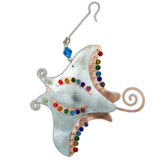 Rainbow Stingray Metal Christmas Tree Ornament 4.25 Inch Fair Trade Multicolor