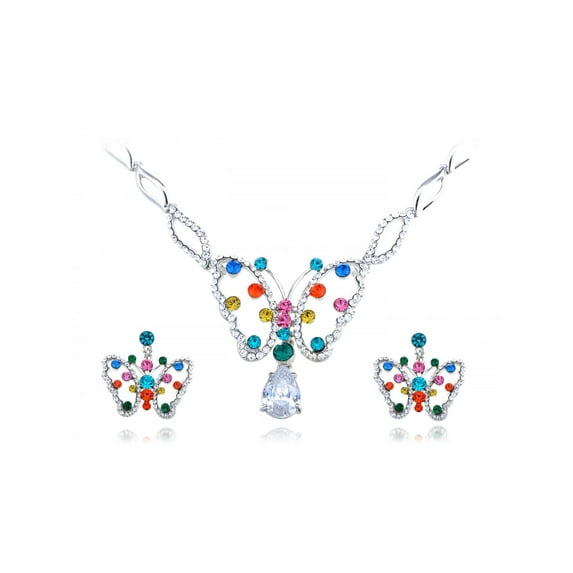 Rainbow Stone Carry Butterfly Crystal Element Earring Necklace Set