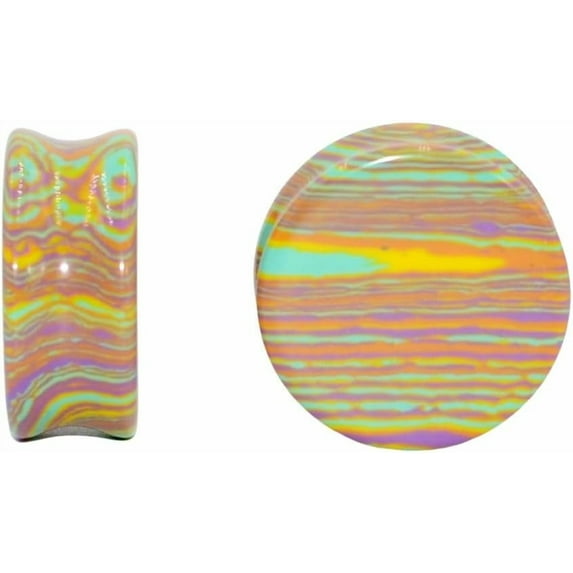 Rainbow Stone Double Flare Ear Plugs Tunnels Natural Organic Stones Expander Ears Piercing Stretcher Gauge Plug for Women Men Fashion Body Jewelry