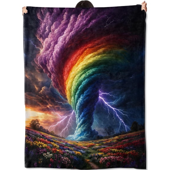 Rainbow Storm Tornado Blanket Colorful Fantasy Weather Throw Blankets Soft Lightweight Flannel Throws Decor Gifts for Girls Adults Art Lovers Ideal for Couch Bed Travel Sofa Office 40x50 Size