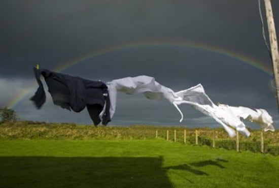 Rainbow Stormy Sky and Clothes Line Bunmahon County Waterford Ireland Canvas Art - Panoramic Images (24 x 17)