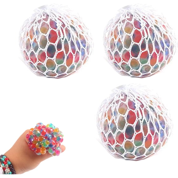 Rainbow Stress Reliever Ball, Vent Fidget Mesh Squishy Stress Relief Toys for Adults, Anxiety Sensory Squeeze Pop Colorful Basket Stuffers, Student Rewards Birthday Goody Bag