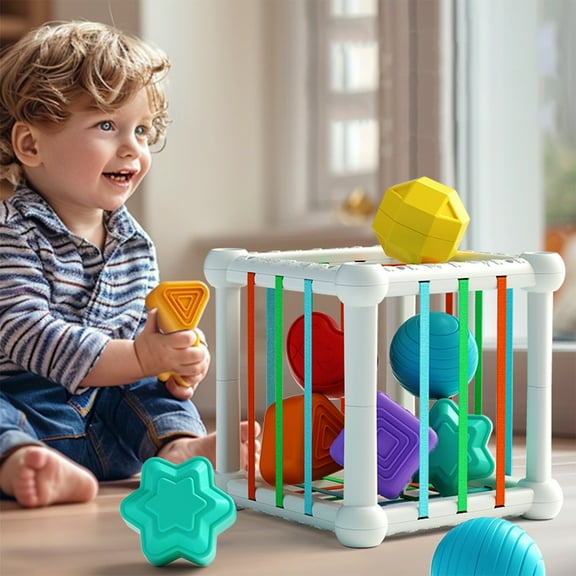 Rainbow Stretchy String Shape Sorter, Fine Motor Skills Activity Toy for Babies and Toddlers, Colorful Sensory Learning Play with Elastic Bands, Montessori Toy