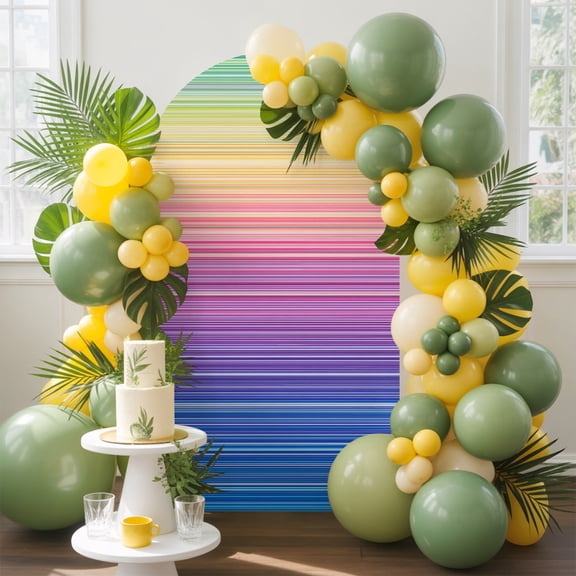Rainbow Striations Arch Backdrop Cover, 7.2FT, Retro Dark Purple Neon Bands Spandex Arch Covers Double-Sided Backdrop for Wedding Birthday Party Photo Background Decoration