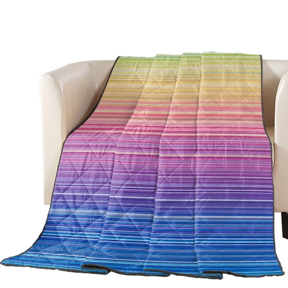Rainbow Striations Quilted Comforters Cooling Blanket California King Size, Retro Dark Purple Neon Bands Cold Comfort for Hot Sleepers Lightweight Air Conditioning Quilt Blanket for Bed