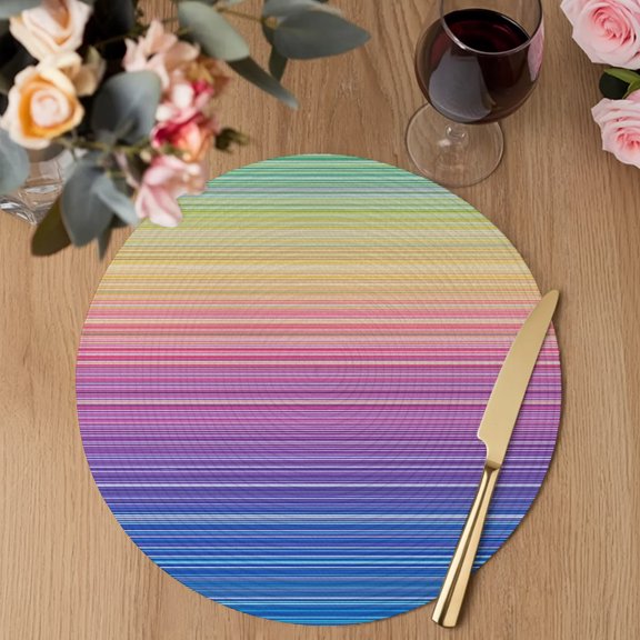 Rainbow Striations Round Braided Placemats Set of 2, Retro Dark Purple Neon Bands Heat Insulation Place Mats Washable Non-Slip Table Mats for Kitchen Dining Party, 13 Inches