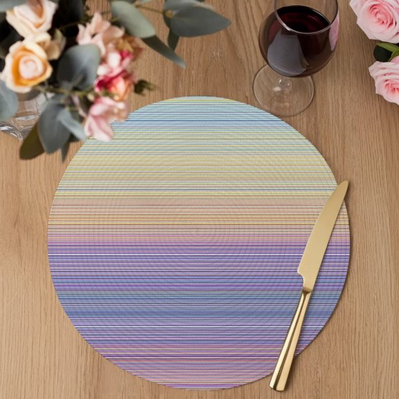 Rainbow Striations Round Braided Placemats Set of 8, Minimalist Retro Dark Purple Neon Bands Heat Insulation Place Mats Washable Non-Slip Table Mats for Kitchen Dining Party, 13 Inches